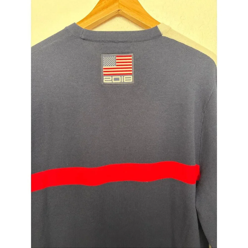 RLX Ralph Lauren 2018 U.S. Ryder Cup Team Sweater Large Navy Wool Blend USA Golf